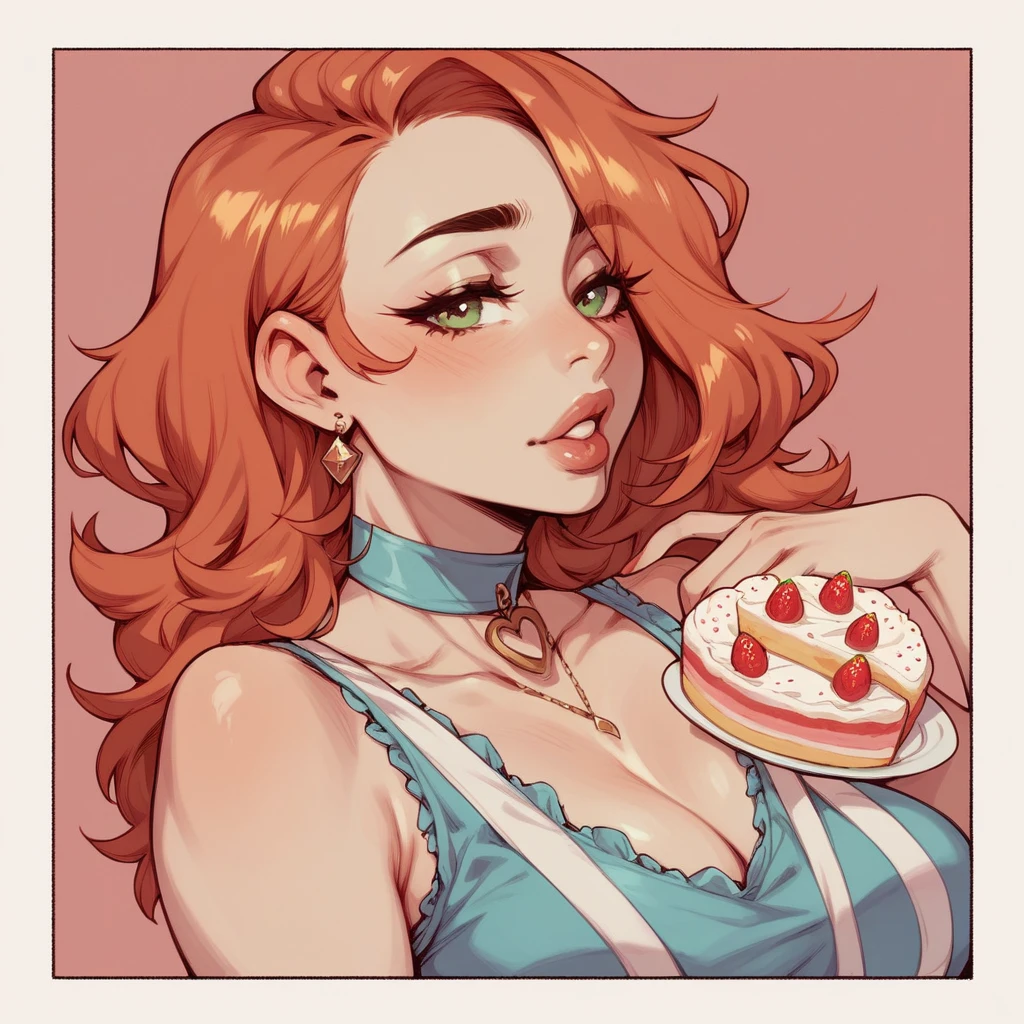 strawberry cake icon,thick outlines, comic character
