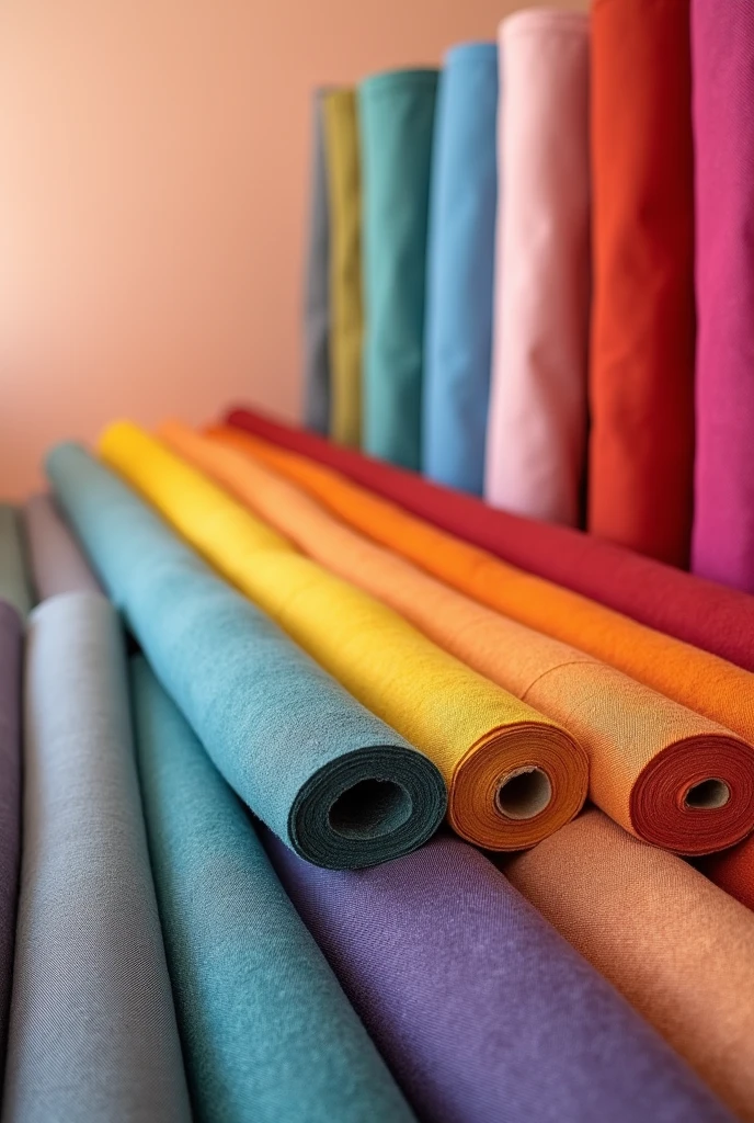 Close-up rolls of fabric in many colors
 