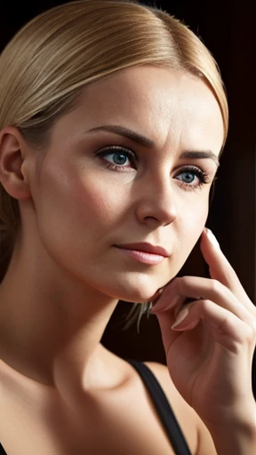 A Polish woman focuses on her face.
