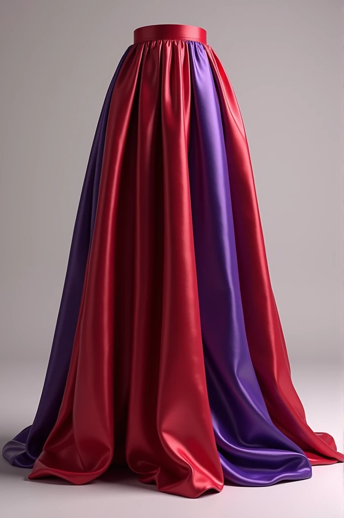 Create an image of a plain, solid red and purple satin full skirt.