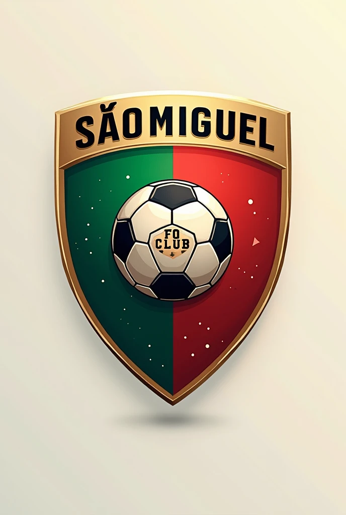 Football team shield with green and red colors and the name São Miguel Football Club 