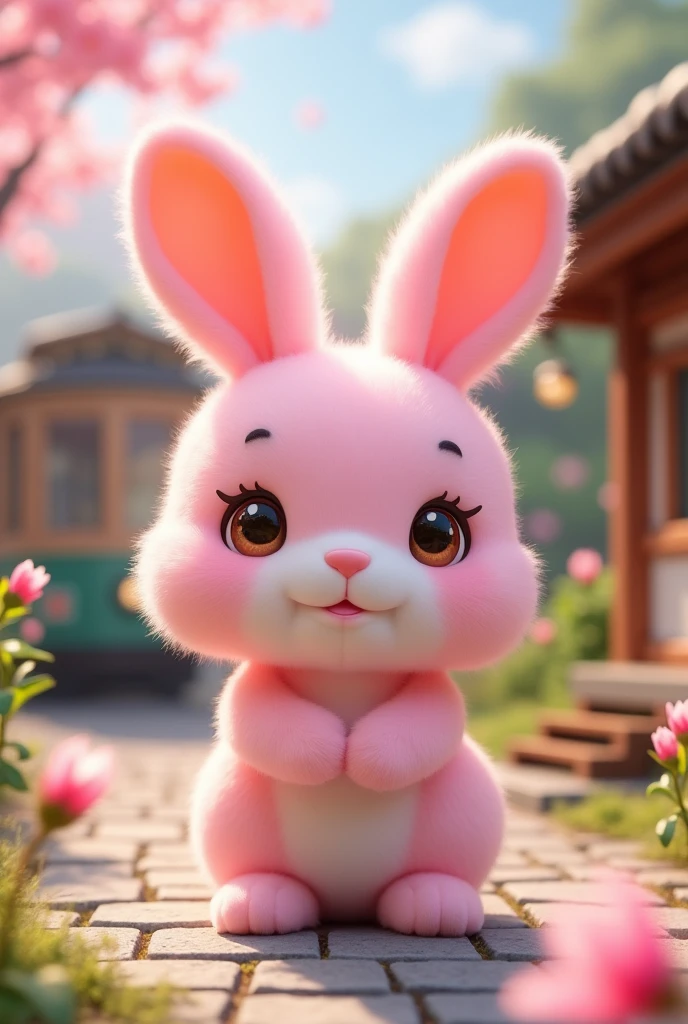 Pink Rabbit, They are standing,dollface,Japanese style,Tram,Okinawa,Summer Station,Wood house,花Pink Rabbit,(精致的面容), (High-quality plush)