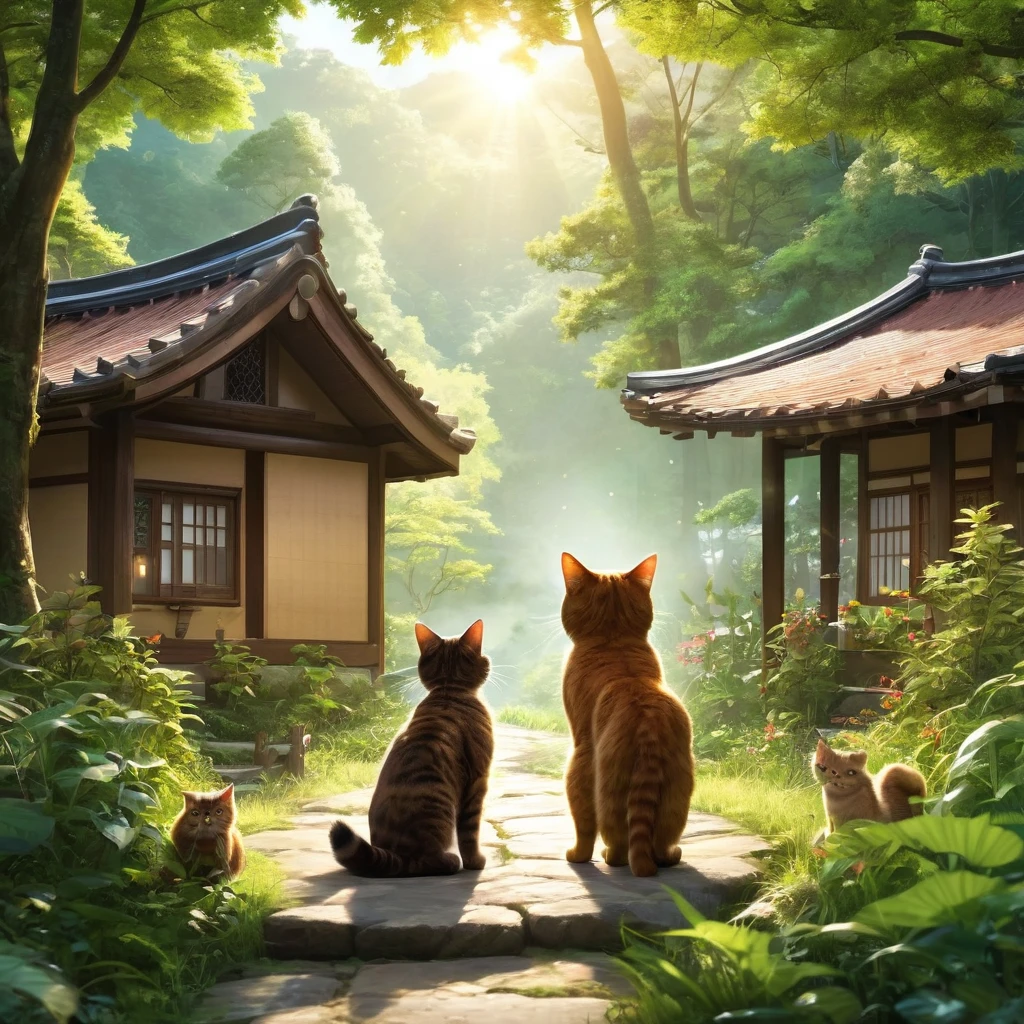 These scenes are depicted in a highly realistic style.、Make sure the cat's facial expressions and movements are exaggerated like a human's。
The main character is a brown cat with cute chubby eyes. The main character is one who never changes. Mimi, the brown cat, gazes out at the large forest that spreads out beyond the village.。Her eyes sparkle、Appearance of having a strong desire。A mysterious light shines into the entrance to the forest.、Attract Mimi's heart。
