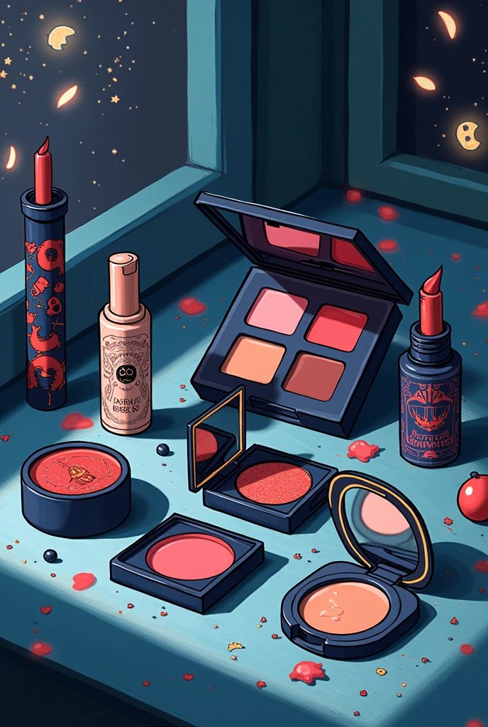 
Make a makeup line image based on the book "bite" by Sarah Andersen in Portuguese 