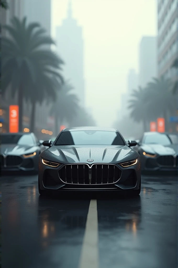 Background with blurred black and white high-end cars
