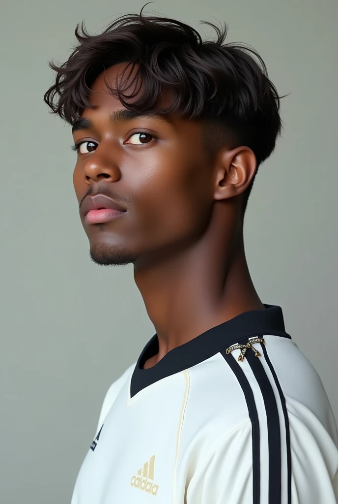 You can generate an image of a guy who is not as handsome as he is, but has a dark skin tone and the image has 360p quality. , that he has brown eyes That he wears white sports clothes combined with black That he has medium-straight and slightly wavy hair That his lips are not so pretty or so defined That the boy's age is 25 That he makes a pose like Sterik, that his full face cannot be seen , only part of it, that he is not looking so much forward And finally that it has the physical characteristics of a person who does not exist in the world And very importantly that it does not seem like it was created by AI