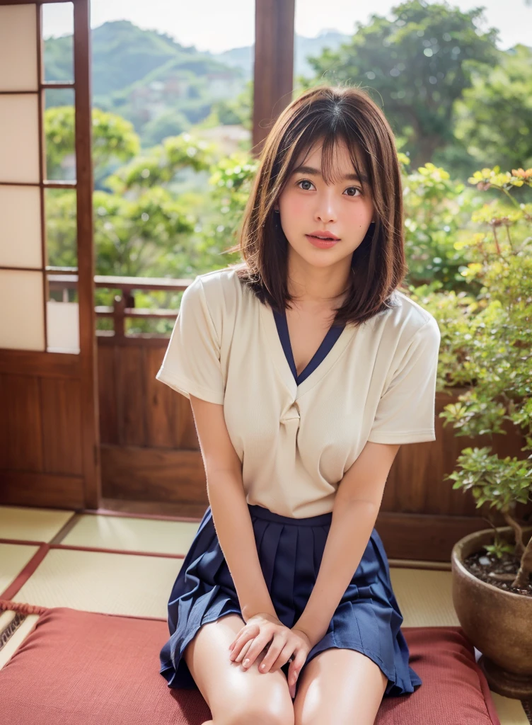 (natta:1.7), East Asian Architecture, 1womanl,Sleeping on a tatami mat,((Realistic skin without makeup:1.5)),((Bare breasts and thighs visible through gaps in clothing)),(Underwear partially wet with sweat stains:1.3),((Holding a long, thin, rod-shaped vibrator.:1.5)),((Spreading her legs))、((Beautiful thighs))、I'm opening my mouth a little、 brunette color hair,Medium Short Hair、((innocent)),(hair between eye), Lip flap, ,Beautiful fingers,Beautiful long legs,Beauty Body,Cute nose,Beautiful character design,perfect eyes,face perfect,looking at viewert,(Innocent_Big_eyes:1.0),(light_Smile:0.3),((Taking off your school uniform:1.2))、((Bold Pose))、Open atmosphere、Intimate atmosphere、Half-taken clothes、Shy expression、Embarrassing、((Her clothes are disheveled and her skin is showing))、offcial art,Very detailed CG Unity 8k wallpaper,Perfect litthing,highly colorful,Bright_front_Face_Lighting,(tmasterpiece:1.0),(Best_quality:1.0), 超A high resolution,4K,ultra - detailed, photography of, 8k, nffsw, hight resolution, absurderes:1.2, Kodak portra 400, film grains, the background is blurred, bokeh:1.2, Lens Flare Glow, ( Vibrant_colour:1.2) (Beautiful,Large_breasts:1.4), (Beautiful_Face:1.5),((full body)),8k,Raw photo, 、Relax at a ryokan in Japan、The background is the open-air bath at night at a hot spring inn (Girls are not subjects:1.3) (Hair after a bath:1.3),(Hair is wet:1.3) ((Girls are not subjects:1.2))((Draw a wide night background:1.2),((Simple Japanese high school uniform:1.7)),((The background is the entrance living room、At night, Overlooking the inn's large and beautiful gardens..:1.3)),((8th class))、 ((Beautiful straight short long:1.5)) sixteen years old、((Beautiful straight short :1.5))、(private),(Photos taken by lovers)、(Sophia Lillis)、(Secret photos)、((Beautiful barefoot))、((Relaxed and bold posture))