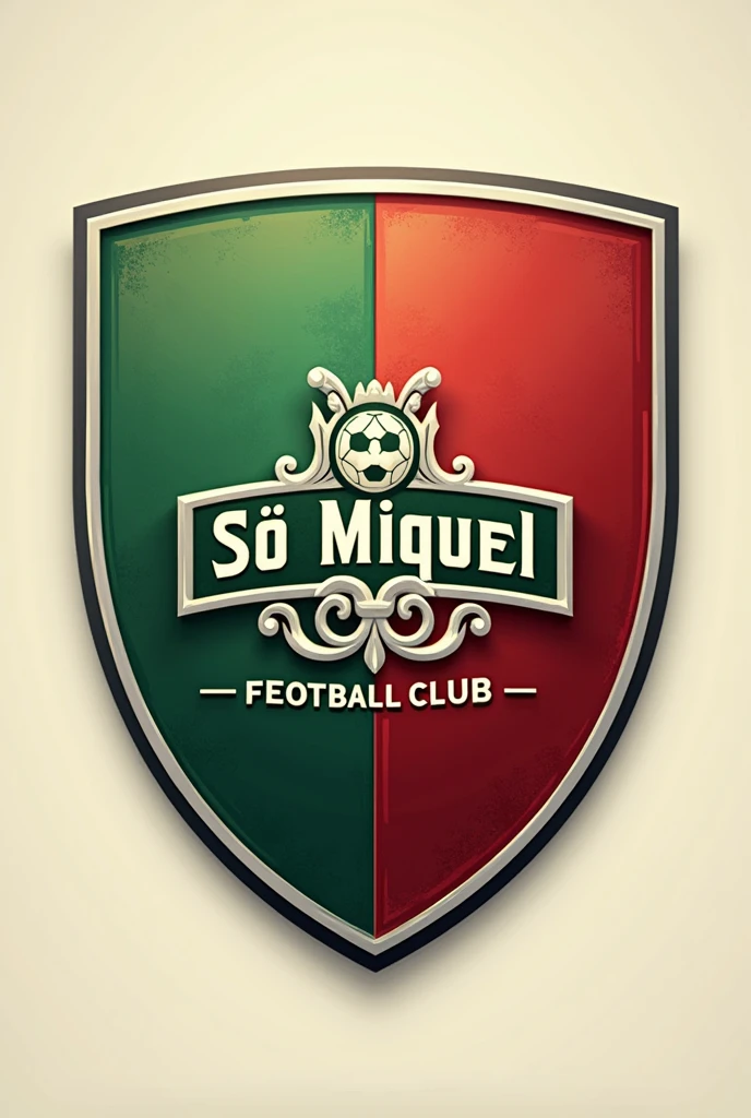 Football team shield with green and red colors and the name São Miguel Football Club