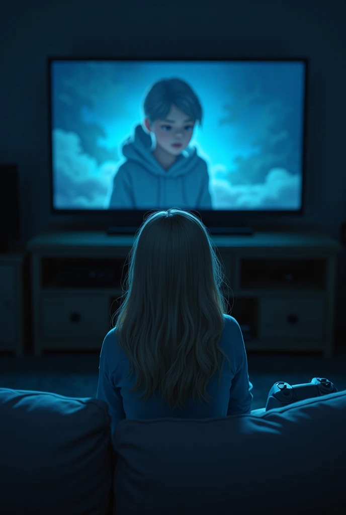 Sad blonde girl watching her boyfriend play video games