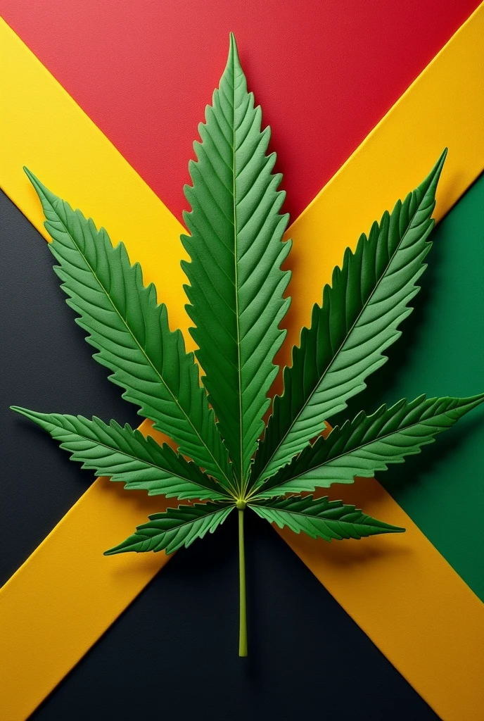 A cannabis leaf on top of the reggae flag