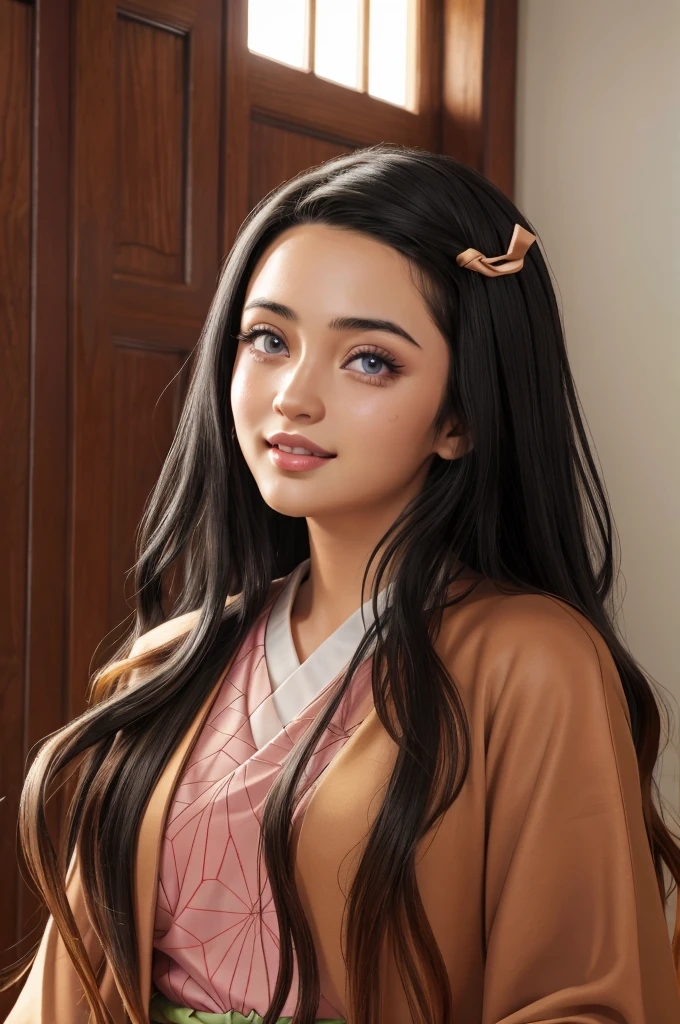 (Ultra Real), (Illustration), (High Resolution), (8K), (Very Detailed), (Best Illustration), (Beautiful Detailed Eyes), (Best Quality), (Ultra Detailed), (Masterpiece), (Wallpaper), (Detailed Face), Night Up Upper Body, Ice Cream,Long Hair,Solo,Simple Kimono Top Girl, Sweaty, Japan Person, Big , (Camel Toe) Nezuko Kamado, Flirty Smile,