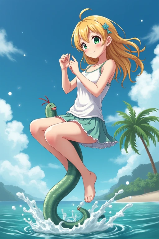 Anime girl barefoot worm swallower