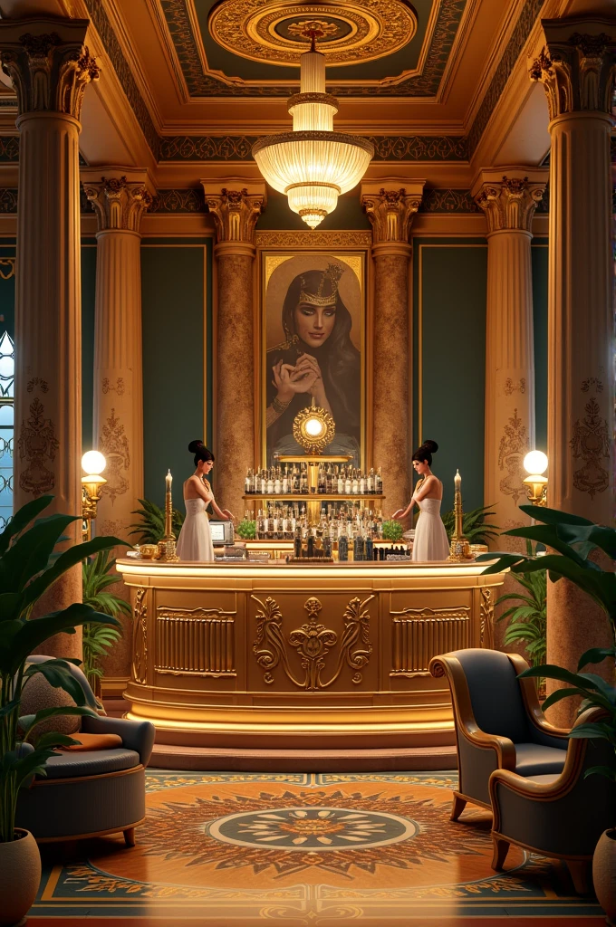 Create an image of a Cleopatra bar with an Egyptian theme 