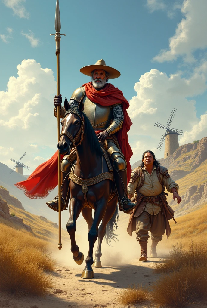 Don Quixote of La Mancha and Sancho Panza in adventures of chivalry