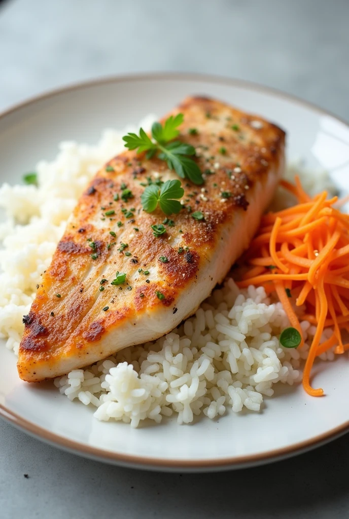 White Rice Plate , Whole fish fillet and coleslaw with grated carrot