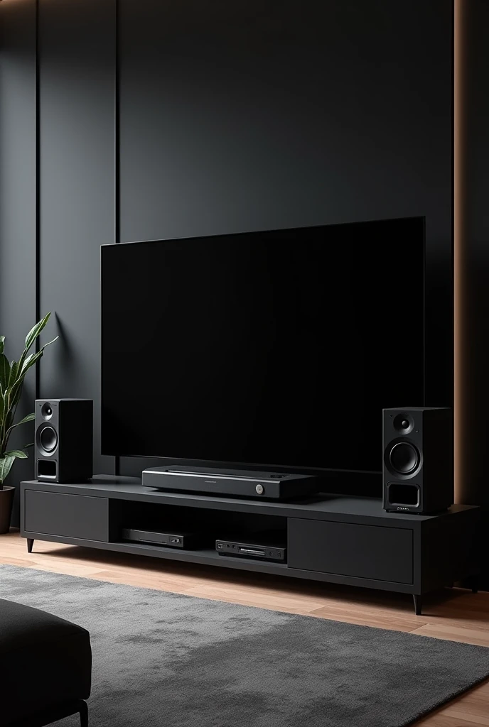 TV stand with speakers and speaker system, black oled background,
Personal room background, 8k vertical screen wallpaper