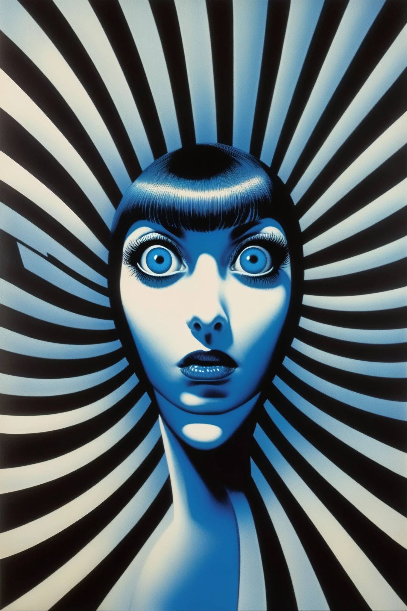 Philippe Druillet Style - Blue Eyes, blue Moon, Junji Ito、Brian Bolland、Bridget Riley style