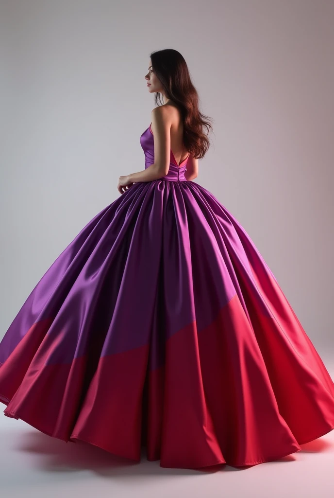 Create an image of a large, plain, red and purple satin circle skirt. 