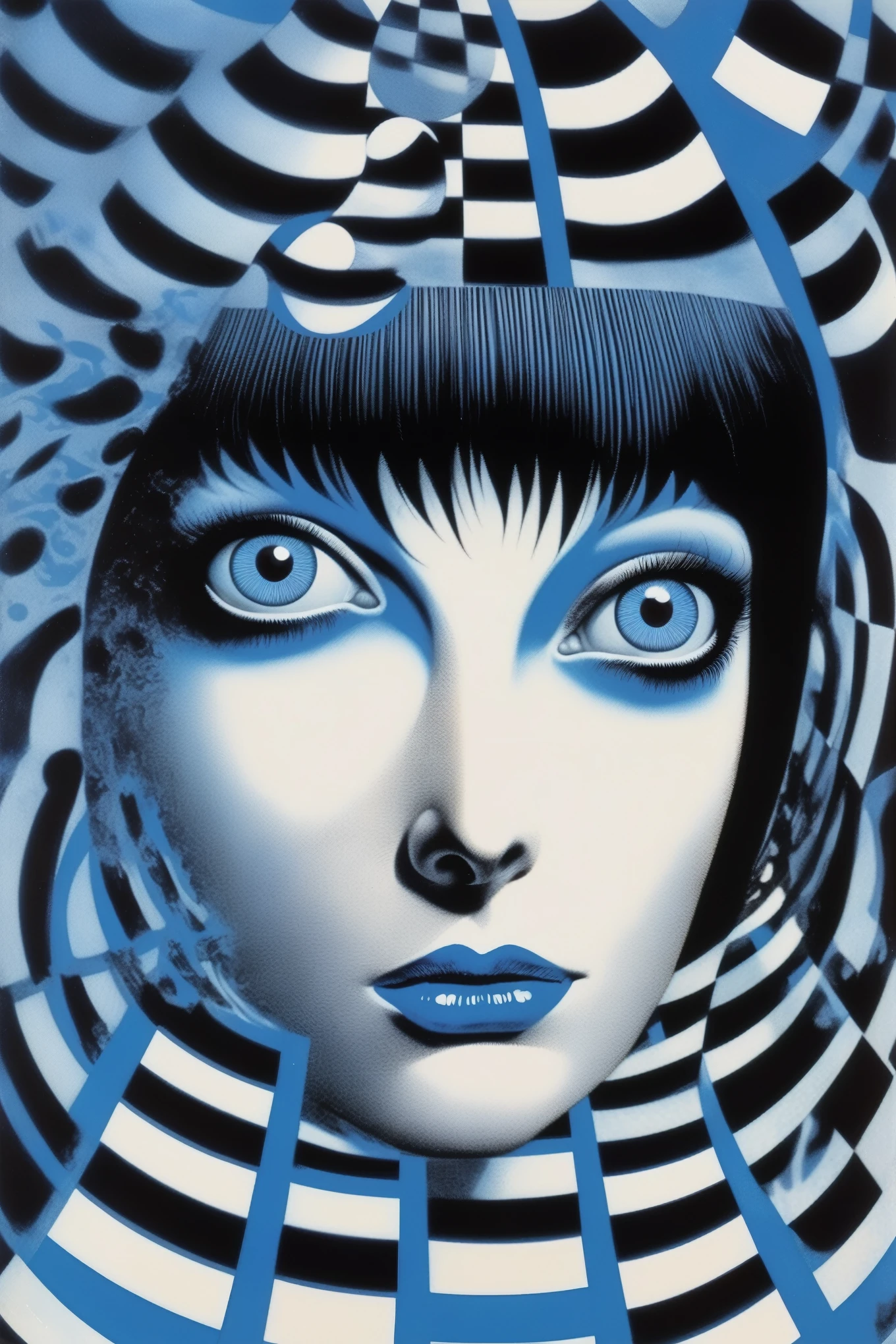 Philippe Druillet Style - Blue Eyes, blue Moon, Junji Ito、Brian Bolland、Bridget Riley style