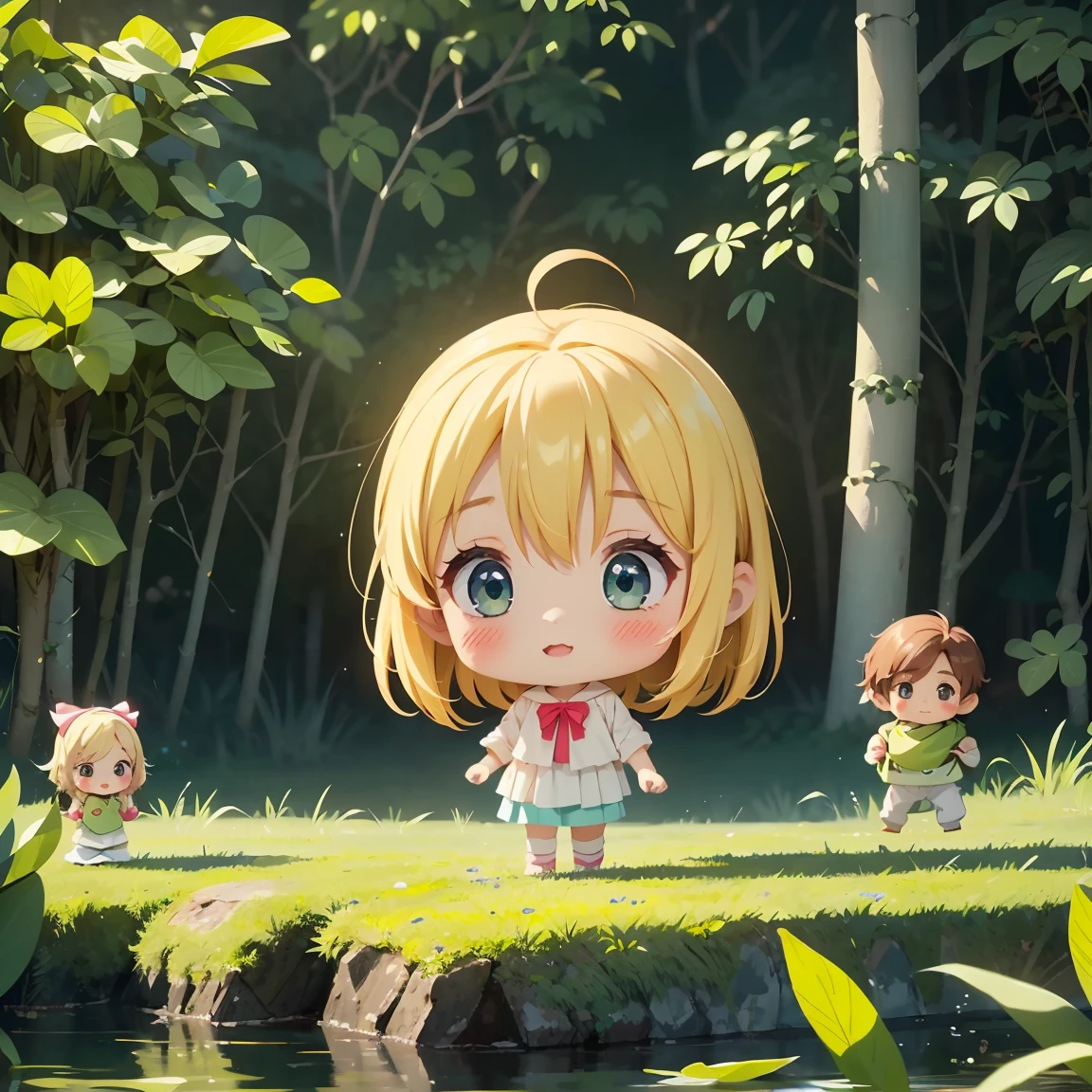 Super Chibi Character:1.8、Blonde Hair、Cute 7 year old girl、Random cute outfits、Super Chibi Character:1.8、Submerged in a swamp、Submerged in a swamp、Submerged in a swamp