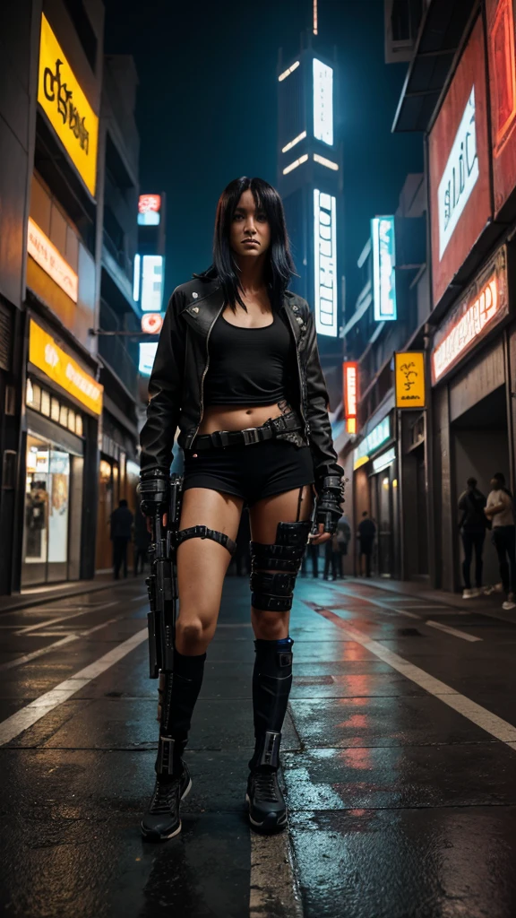((Full body photo, standing, feet on the ground))David Martinez de cyberpunk 
