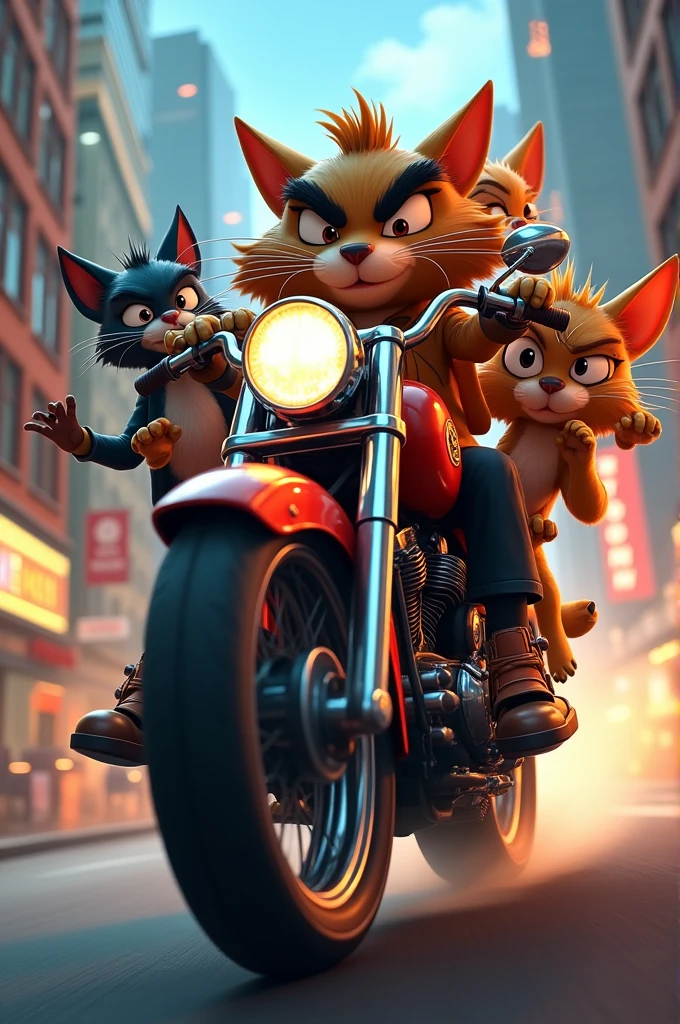 Don Gato and his gang on a motorcycle
