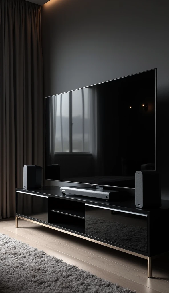TV stand with speakers and speaker system, black oled background,
Personal room background, 8k vertical screen wallpaper