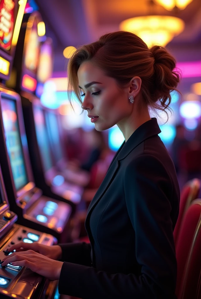 A woman playing slots at a casino