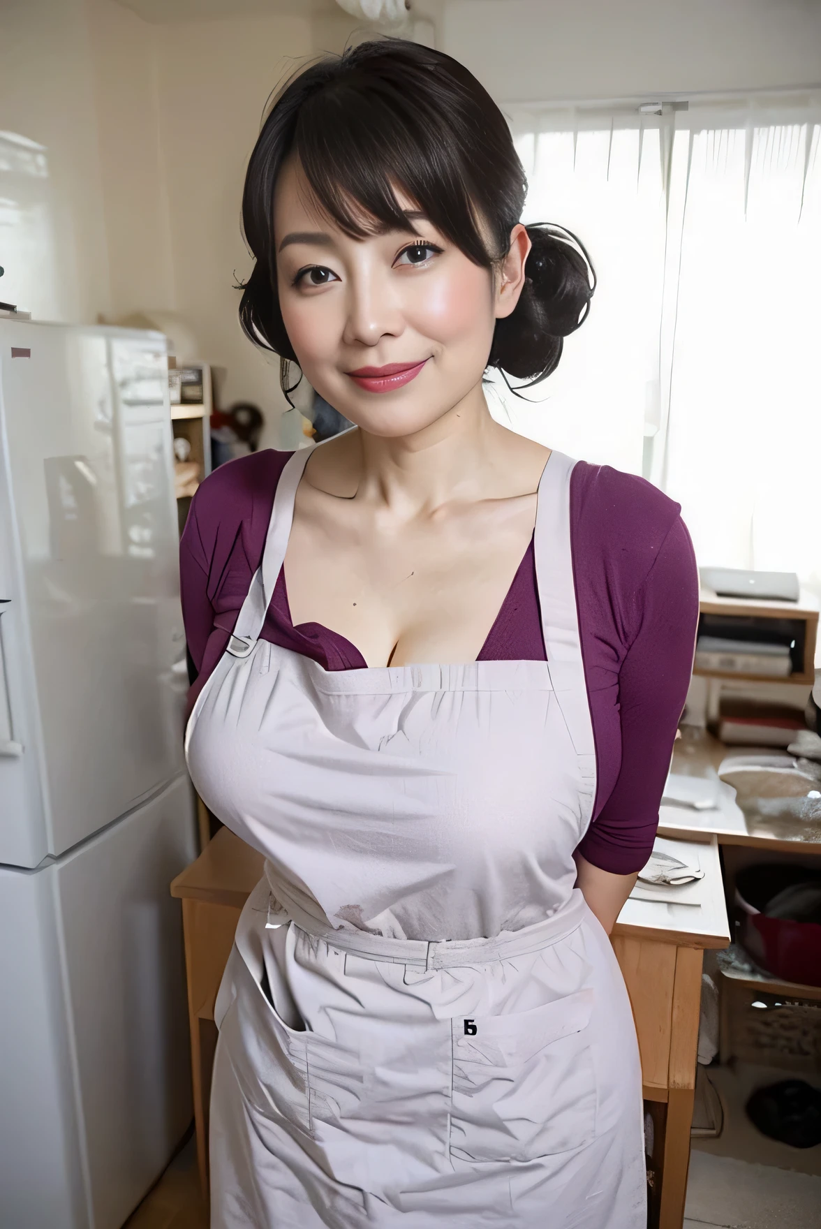 apron、Beauty, Japanese, Mature Woman, 48 years old、Plum Lady, pretty plump, Huge boobs, Big Breasts,