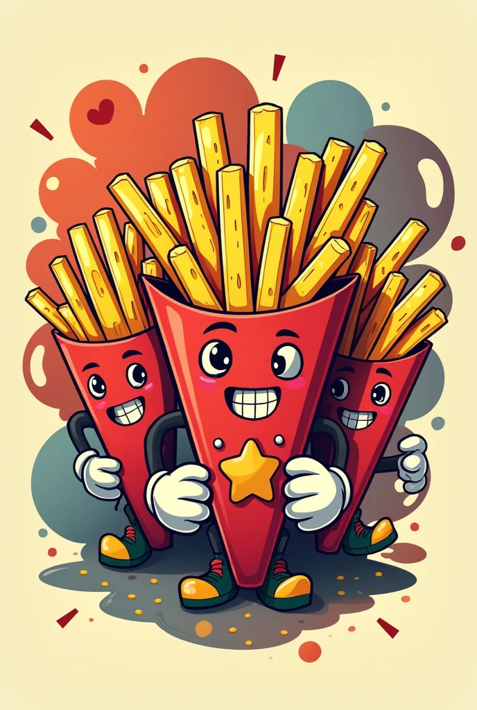 Please create the logo for my brand “Krispy”, It’s French fries in cones with salty toppings , Make it Cuphead themed