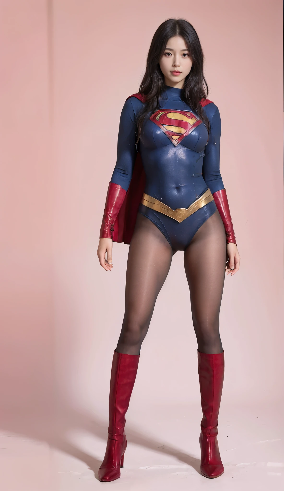 No background、(((Looking down、Looking down)))、(((Beautiful legs in black tights.)))、(((Legally express the beauty of your smile)))、((((Make the most of your original images)))、(((Supergirl Costume)))、(((Beautiful short bob hair)))、(((suffering)))、(((Please wear black tights....、Wear red boots)))、((Best image quality、8k))、((Highest quality、8k、masterpiece:1.3))、(((Preserve background )))、Sharp focus:1.2、Beautiful woman with perfect figure:1.4、Slim Abs:1.2、Wet body:1.5、Highly detailed face and skin texture、8k