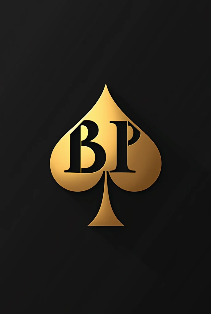 Create a modern and minimalist logo in gold for a poker event that incorporates the letters 'BP' in a contemporary style, where the letters creatively intersect. Include the spade suit symbol (). The logo should be simple, clean, and professional, conveying sophistication and elegance while being appealing and memorable. Provide the design in a vector format (e.g., SVG, EPS) that can be easily resized and used across various media. Ensure that the design is unique and does not infringe on any existing trademarks or copyrights.