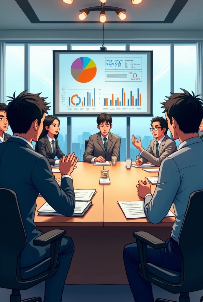 会議室にいるpeople々are having a fun meeting。
people々は日本people。
they are having a meeting using a projector。