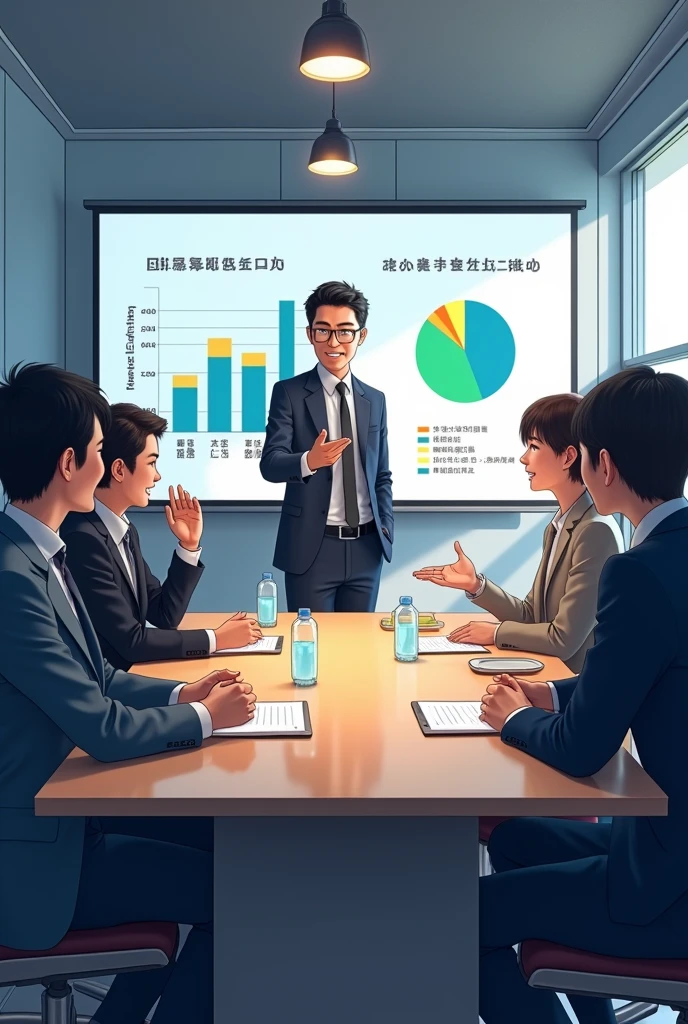 会議室にいるpeople々are having a fun meeting。
people々は日本people。
they are having a meeting using a projector。