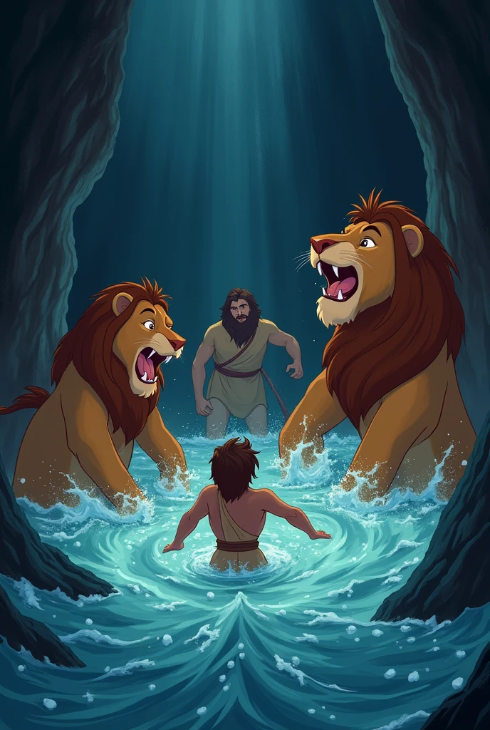 Daniel in the lions pit,drawning , Disney style