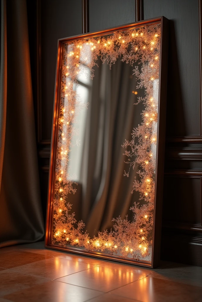 a mirror that reflects silver with copper