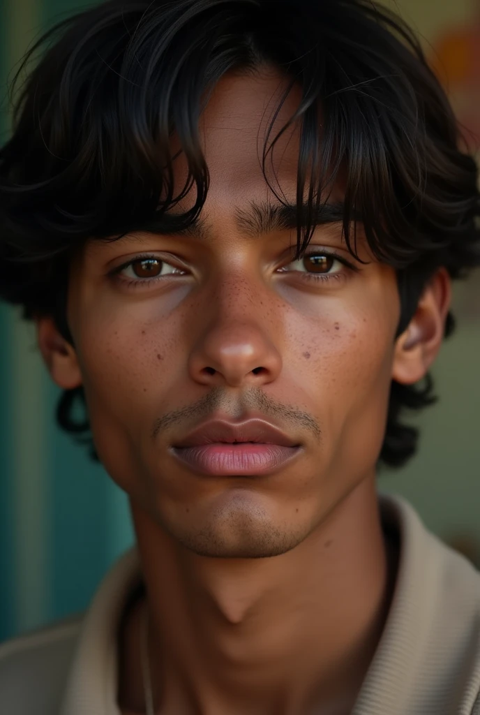You can generate an image of a guy who is not as handsome as he is, but has a dark skin tone and the image has 360p quality. , that has brown eyes That wears white sportswear combined with black That has medium straight and slightly wavy hair That has more texture in his skin, that it is not as smooth as it looks with the skin a little more textured That the lips are not as pretty, That the Cupid's bow is not so defined That the boy's age is 25 That he makes a pose like Sterik, that their face is not fully visible and that their face has some imperfections like a few wrinkles, small pimples, and that they are few , only part of it, that he is not looking so much forward And finally that it has the physical characteristics of a person who does not exist in the world And very importantly that it does not seem like it was created by AI