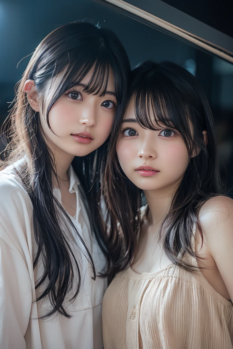 Ai Hoshino, beige pink hair, Blue Hair,Long Hair, favorite , beautiful, Shining Eyes, stars are reflected in my eyes, Idol, 2By people, 2 people, Long pink hair
