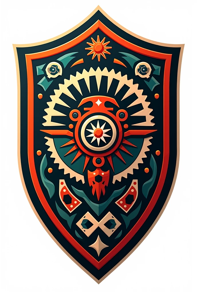 Generate a soccer shield in Aztec style with a white png background