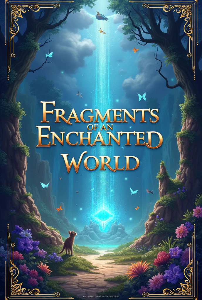 I want a fantasy and fiction cover with the title "fragments of an enchanted world" in the middle with the release date for September 2025