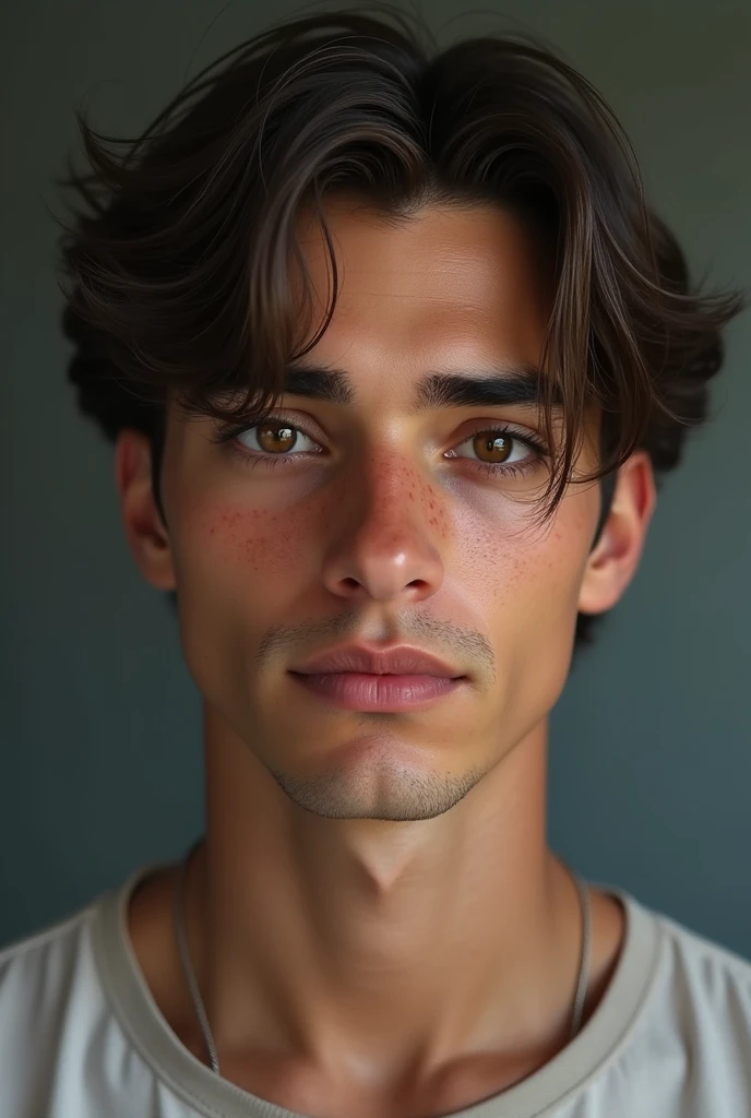 You can generate an image of a guy who is not so handsome, more or less in appearance of medium brown skin, and the image has 360p quality , that has brown eyes That wears white sportswear combined with black That has medium straight and slightly wavy hair That has more texture in his skin, that it is not as smooth as it looks with the skin a little more textured That the lips are not as pretty, That the Cupid's bow is not so defined That the boy's age is 25 That he makes a pose like Sterik, that their face is not fully visible and that their face has some imperfections like a few wrinkles, small pimples, and that they are few , only part of it, that he is not looking so much forward, that is, that he looks to the side
And finally that it be with the physical characteristics of a person who does not exist in the world
And very important that it does not look like it was created by AI
