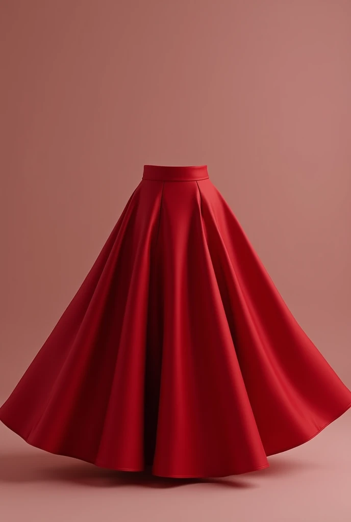 Create an image of a large, plain, unpatterned satin circle skirt in red. 
