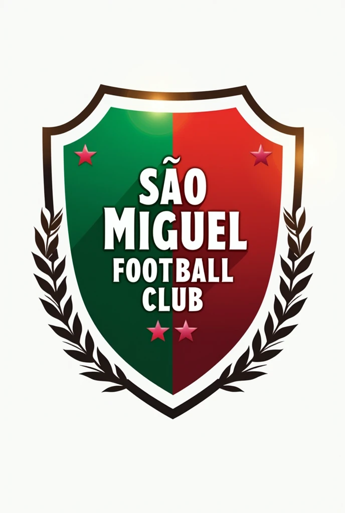 Football team shield with green and red colors and the name São Miguel Football Club 