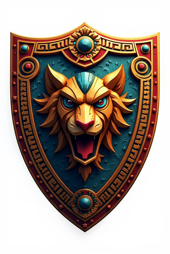 Generate a soccer shield in Aztec style with a white png background