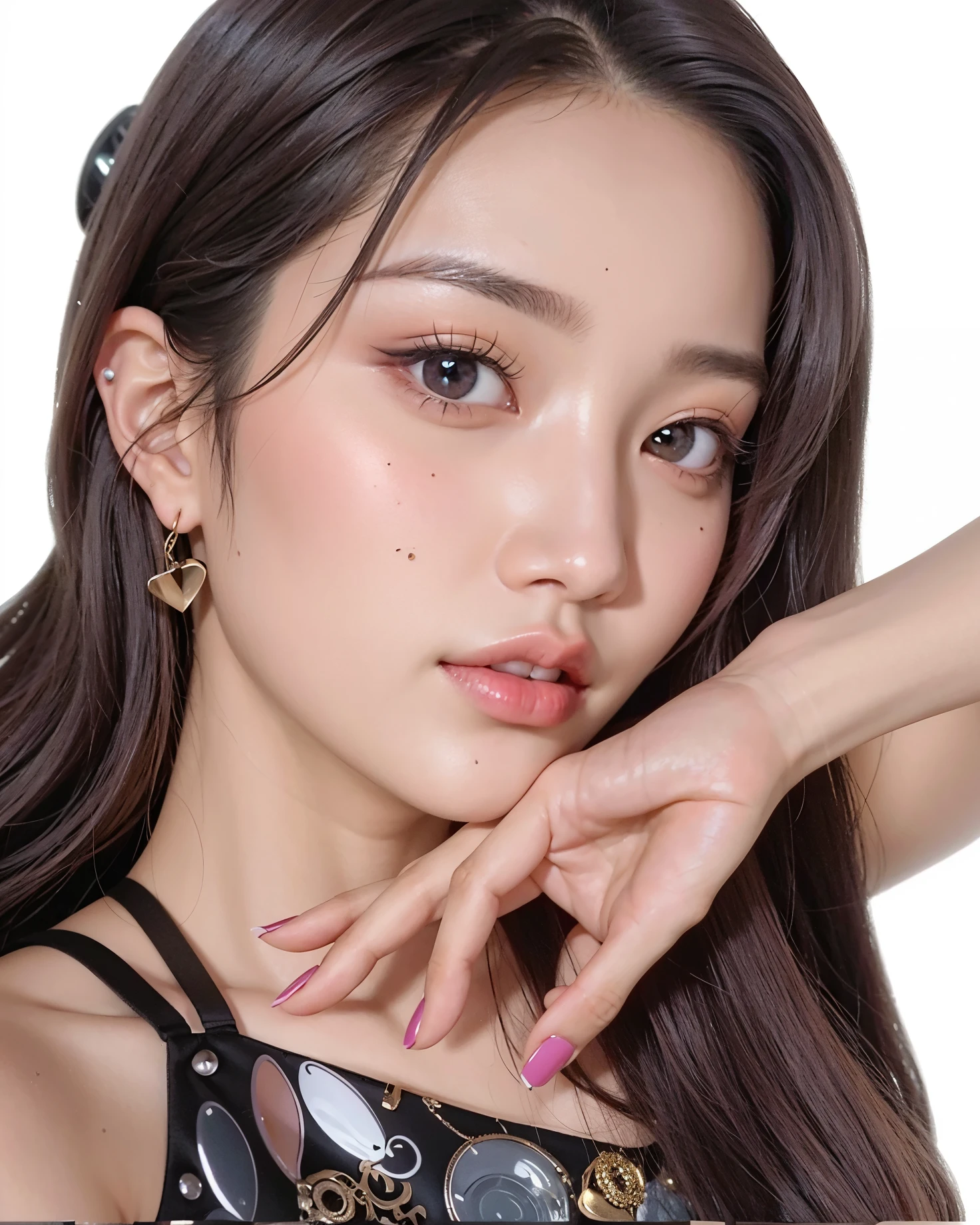 There is a girl who is taking a selfie with her phone., Soyeon from (G)I-DLE, jossi de blackpink, jennie pink black, White hair with a hime cut., with long white hair, lalisa manobal, Lalisa Manoban of Blackpink, your hair is white, The Hime Cut, with long white hair, with long blonde hair, shikami
