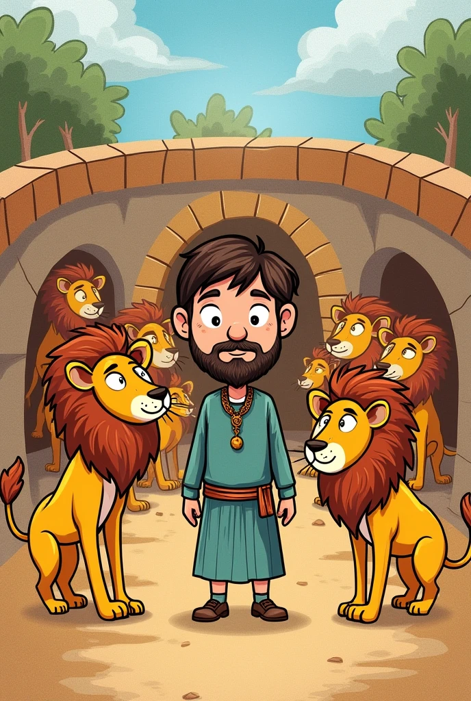 Daniel in the lions pit, children's drawing,for children