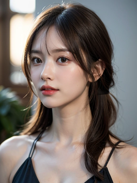 (masterpiece:1.3), (8k, Realistic, RAW Photos, Best image quality: 1.4), 、(Random Hairstyles:1.2)、Highly detailed face、Attention to detail、double eyelid、Sharp focus:1.2、Beautiful woman:1.4、Light brown hair、Highest quality、masterpiece、Ultra-high resolution、(Realistic:1.4)、Highly detailed and professional lighting、Brown Knight、thin、A sparkling smile、Long black hair、Deadly position、Beautiful Skin、Random Pause、Shiny Hair、Natural pose、Swimwear、Exposed cleavage