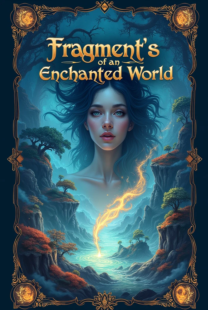 I want a fantasy and fiction cover with the title "fragments of an enchanted world" In the middle of the cover, I also want the release date for September 2025