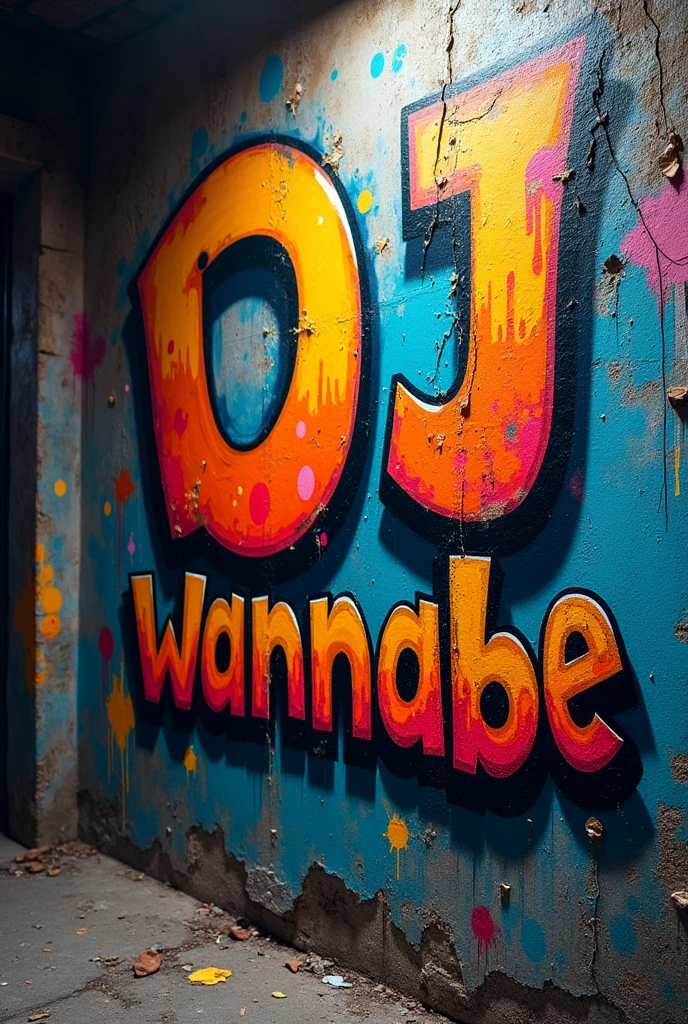 A wall spray painted "dj wannabe"