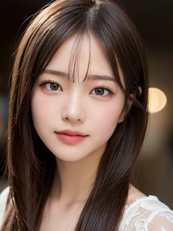 (masterpiece:1.3), (8k, Realistic, RAW Photos, Best image quality: 1.4), 、(Random Hairstyles:1.2)、Highly detailed face、Attention to detail、double eyelid、Sharp focus:1.2、Beautiful woman:1.4、Light brown hair、Highest quality、masterpiece、Ultra-high resolution、(Realistic:1.4)、Highly detailed and professional lighting、Brown Knight、thin、A sparkling smile、Long black hair、Deadly position、Beautiful Skin、Shiny Hair、Childish expression